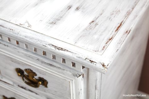 Distressed White Dresser Makeover - How to Nest for Less™ Dresser White And Wood, White Dresser Diy, Distressed White Dresser, White Dresser Makeover, White Distressed Dresser, Black Chalk Paint Furniture, Refinished Dresser Diy, White Chalk Paint Furniture, White Distressed Furniture