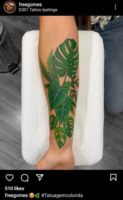 Plant Tattoos, Tropical Tattoo, Brain Tattoo, Green Tattoos, Leaf Tattoo, Birthday Tattoo, Black Girls With Tattoos, Vine Tattoos, Plant Tattoo