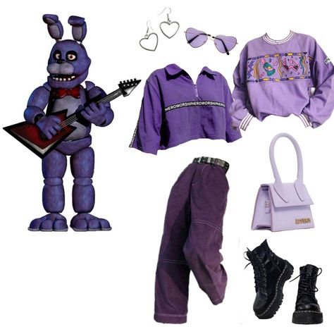 Casual Fnaf Cosplay, Bonnie Halloween Costume Fnaf, Lolbit Inspired Outfits, Five Nights At Freddy's Outfit Ideas, Monty Gator Inspired Outfits, Fnaf Movie Outfit, Bonnie Inspired Outfits Fnaf, Fnaf Bonnie Outfit, Bonnie Fnaf Outfit Ideas