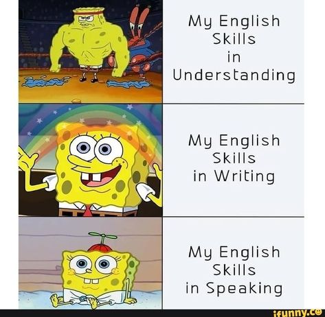 Language Funny, Funny Spongebob Memes, English Memes, Memes Lol, Spongebob Memes, School Memes, Humor Memes, Memes Kpop, School Humor