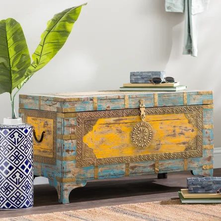 Langley Street Adamsville 4 Legs Coffee Table with Storage | Wayfair Drum Coffee Table, Coffee Table Trunk, Storage Trunk, Furniture Chairs, Solid Wood Coffee Table, Coffee Table Wayfair, Table With Storage, Distressed Painting, Room Tables