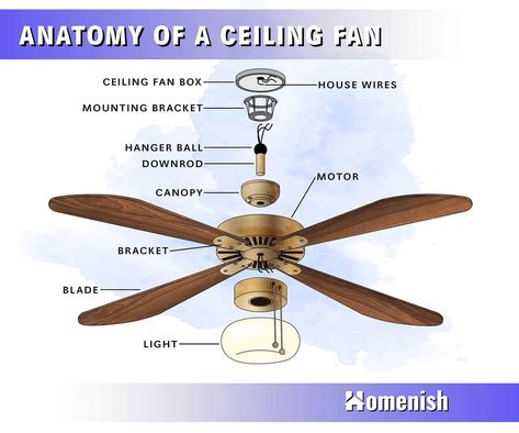 Ceiling fans are a very useful appliance that can make a room feel more comfortable. They do not alter the temperature of a room but instead redistribute air in a more advantageous way. Ceiling fans are commonly used during summer when they push cool air downwards to create a refreshing breeze, but they can also be utilized in winter to drag cool air upwards to make a room feel warmer. Ceiling Fan Wiring, Fan Repair, Ceiling Fan Parts, Ceiling Fan Installation, Hunter Ceiling Fans, Diagram Design Ideas, Waste Recycling, Ceiling Fan Blades, House Wiring