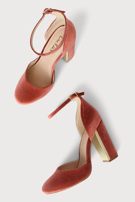 Velvet Block Heels, Velvet Design, Lulu Fashion, Orange Velvet, Layered Fashion, Size 11 Heels, Project Runway, Wedding Heels, Pink Heels