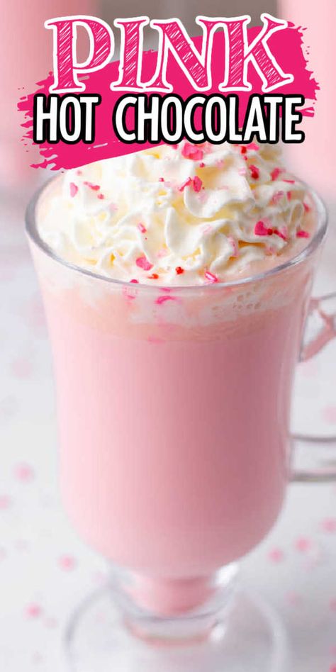 Pink Hot Chocolate Recipe, Diy White Hot Chocolate Powder, Pink Hot Chocolate Aesthetic, Hot Chocolate Homemade, Pink Hot Cocoa, Homemade White Hot Chocolate, Unicorn Hot Chocolate Recipe, Pink Hot Chocolate, Chocolate Homemade