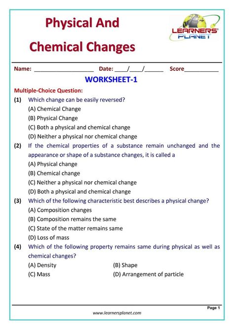 Change Worksheet, Physical And Chemical Changes, Chemical Change, Chemical And Physical Changes, Matter Worksheets, Chemistry Worksheets, 7th Grade Science, Science Chemistry, Physical Change