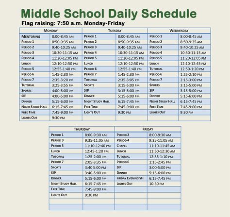 The Middle School daily schedule varies slightly from day to day. Middle School Schedule, High School Schedule, Effective Study Tips, Study Schedule, Day Schedule, School Schedule, Middle Schoolers, High School Classes, Life Experience