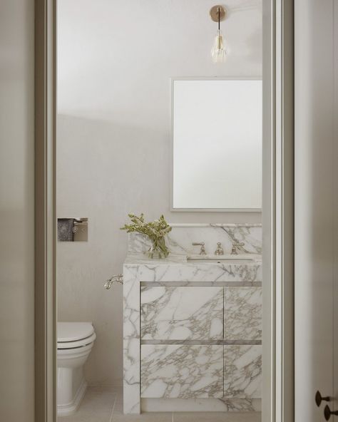 Elwood Residence — Emily Gillis Design Marble Bathroom Vanity, Crystal Wall Lighting, Crystal Wall, Australian Homes, Mirror Wall Art, Modern Dining Table, Table And Chair Sets, The Meaning, Dining Table Chairs