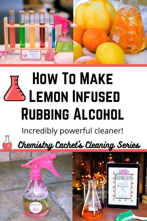 Learn how to make lemon infused rubbing alcohol for DIY disinfecting and cleaning. This is a powerful homemade solution that will become your favorite cleaning hack! Follow Chemistry Cachet for more awesome science based cleaning tips Toxic Household, Lemon Cleaning, Room Deodorizer, How To Make Orange, Natural Cleaning Recipes, Easy Cleaning Hacks, Disinfectant Spray, Lemon Rind, Safe Cleaning Products