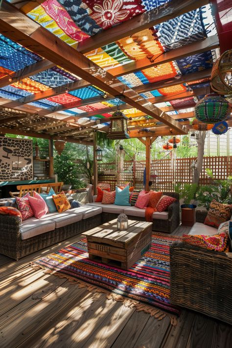 DIY Patio Cover Ideas: Transform Your Outdoor Space with Hands-On Projects - Quiet Minimal Whimsical Patio, Patio Mexicano, Simple Pergola, Patio On A Budget, Patio Cover Ideas, Boho Outdoor Space, Diy Patio Cover, Castle Ideas, Roof Garden Design