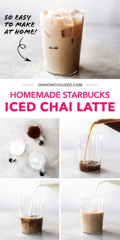 Starbucks Iced Chai Tea Latte Recipe, Starbucks Iced Chai, Iced Chai Latte Recipe, Chai Latte Starbucks, Chai Tea Latte Starbucks, Chai Tea Latte Recipe, Homemade Starbucks, Hot Tea Recipes, Iced Chai Tea Latte