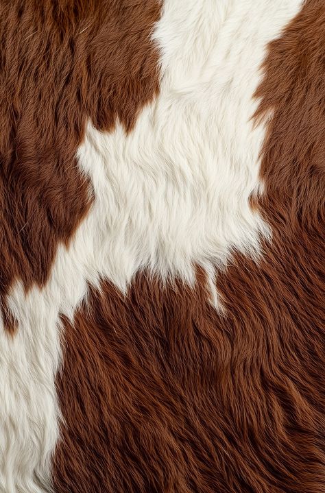 A close-up of a cow's skin pattern, featuring a brown and white color combination with a natural texture background, in the style of high-definition photography. The composition is symmetrical, with the center point in a front view, highlighting the details and textures. Bright light illuminates the soft fur material. The high-resolution detail display and rich colors and patterns add vitality to the animal elements. - Vave BG Animal Fur Texture, Animal Skin Texture, Cowboy Carter, Fur Texture, Center Point, Skin Pattern, Cow Skin, Cow Hide, Texture Background