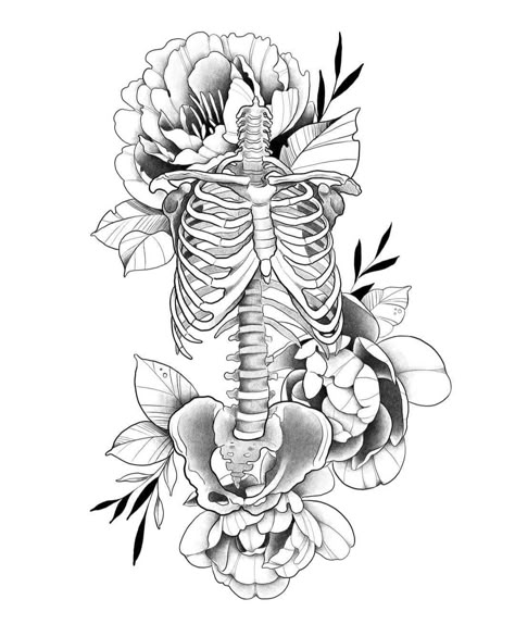 Anatomy Inspired Tattoos, Anatomy Sleeve Tattoo, Floral Skeleton Tattoo, Aesthetic Anatomy, Pretty Skull Tattoos, Trap Tattoos For Women, Skeleton With Flowers, Skeleton Ideas, Mandela Tattoo