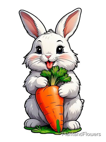 Rabbit Eating Carrot, Magnet Poster, Carrot Drawing, Cute White Bunny, Eating Carrots, Rabbit Eating, Sticker Graphic, Laptop Cover, Fluffy Bunny