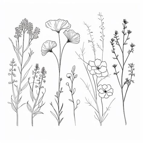 Single Wildflower Drawing, Wild Flowers Line Drawing, Drawings Of Wild Flowers, Wild Flower Drawing Doodles, Wildflower Illustration Simple, Wild Flower Sketches Simple, Wildflower Sketch Drawings, Wild Flower Drawing Simple, Wild Flowers Embroidery