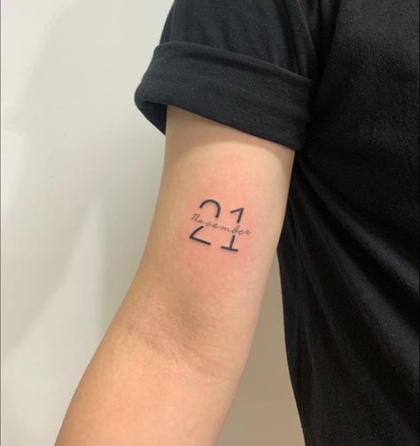 Date Of Birth Tattoos Ideas, Birth Date Tattoo, 21 Tattoo, Date Tattoo, Minimalistic Tattoos, Body Tattoo Design, Pink Rose Tattoos, Fear Of Commitment, Tattoo Lettering Design