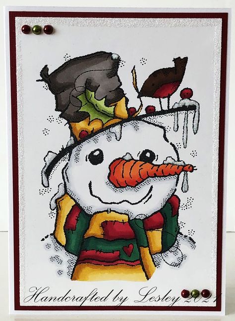 Woodware Christmas Cards, Woodware Stamps Cards, Christmas Zentangle, Woodware Stamps, Frosty Snowman, Art Journal Cover, Snowman Cards, Spectrum Noir, Ornament Ideas