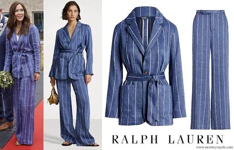 RALPH LAUREN Belted Stripe Linen Blend Blazer and Striped Linen Cotton Wide Leg Pants Cotton Wide Leg Pants, Princess Josephine, Monaco Princess, Princess Isabella, Mary Donaldson, Striped Pant, Lady Louise Windsor, Woman Suit, Princess Stephanie