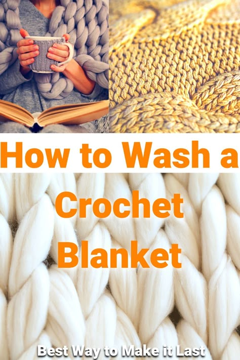 DIY Crocheting a blanket is a lot of hard work. Don't ruin your hard work and read this guide on how to wash a crochet blanket so your blanket stays pretty forever. Crocheting A Blanket, Large Knit Blanket, Best Blankets, Cleanse Your Home, Homemade Blankets, Knot Blanket, Chunky Yarn Blanket, Hand Crocheted Blanket, Big Knit Blanket