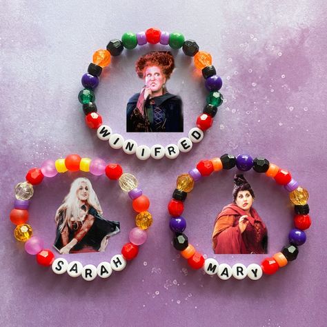 Hocus Pocus Bracelet Ideas, Hocus Pocus Beaded Bracelets, Sanderson Sisters Perler Beads, Hocus Pocus Bracelet, Hocus Pocus Alpha Pattern, Hocus Pocus Necklace, Meline Martinez, Hocus Pocus Mary Sanderson, Softie Aesthetic