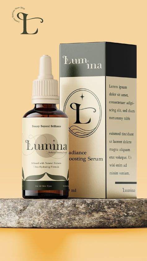 Check Out the elegance of Lumina Serum's brand packaging design! Tailored for the modern skincare enthusiast, this luxurious packaging stands out. Perfect for those seeking design inspiration for high-end beauty products. 🔖 Serum Packaging Design, Luxury Skincare Packaging, Serum Packaging, Luxury Cosmetic Packaging, Luxurious Packaging, Brand Packaging Design, Luxury Packaging Design, Design Book Cover, Skincare Packaging