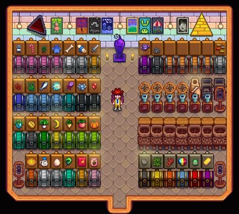 Chest Room Stardew Valley, Stardew Slime Hutch, Stardew Valley Chest Organization, Stardew Design, Stardew Valley Design, Stardew Ideas, Stardew Farm, Stardew Farms, Stardew Valley Layout