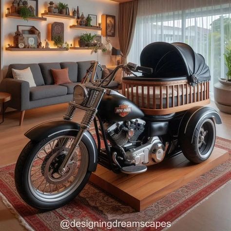 Harley Davidson-Shaped Baby Crib: Ride into Dreamland Harley Baby, Nursery Layout, Coordinates Decor, Perfect Nursery, Motorcycle Events, Whimsical Nursery, Classic Harley Davidson, Playroom Design, Crib Bumper