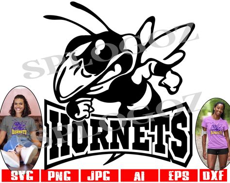 Brown Hornet Cartoon, Hornet School Spirit Shirts, Hornet Svg Free, Hornets Football Shirt, Charlotte Hornets Logo, Paper Banners, Silhouette Stencil, File Image, Mascot Design