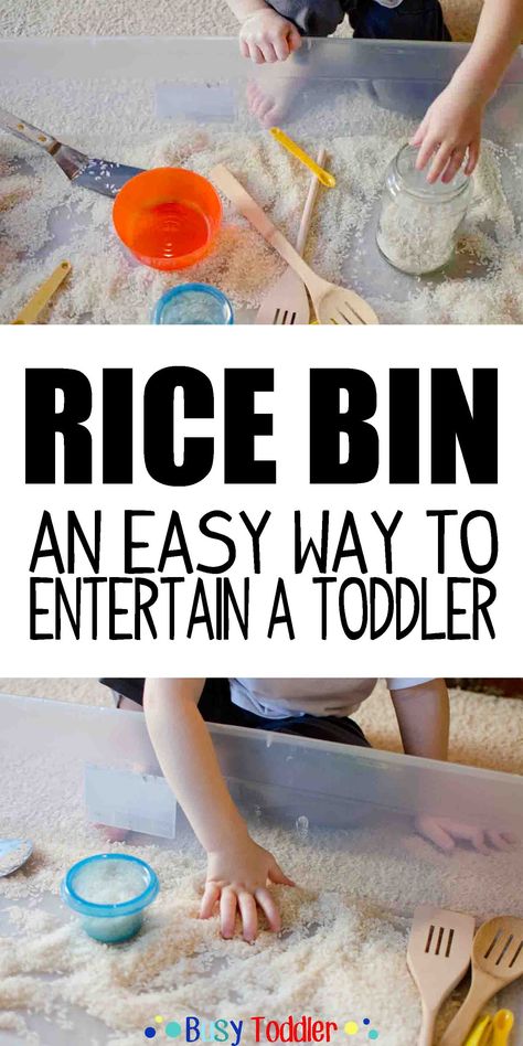 RICE BIN: An easy way to entertain a toddler Play Activity, Toddler Snacks, Games For Toddlers, Toddler Play, Busy Toddler, Toddler Fun, Toddler Life, Indoor Activities, Toddler Learning