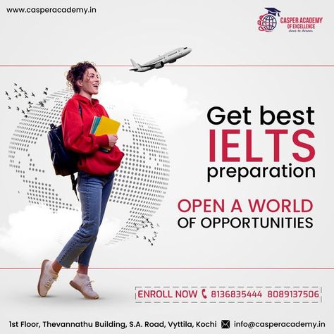 Casper Academy of Excellence, one of the best IELTS coaching center in Kochi. We will help you to achieve your dream of settling abroad. #ieltskochi #casperacademyvytilla #kochieducation #ieltspreperation #ieltswriting #coaching #coachingonline #coachingielts #bestieltsinstitute #bestieltscoaching #ieltsspeaking Ielts Preparation, Ielts Coaching, Education Poster Design, Language Centers, Teaching Techniques, Language Proficiency, Online Training Courses, Overseas Education, Language Courses