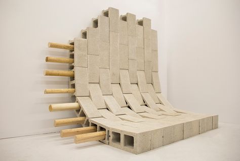 Jeff Prokash – MFA Show 2015 Landscape Timbers, Central Building, Upholstery Foam, Concrete Blocks, Architecture Model, 인테리어 디자인, Habitat, Interior And Exterior, Diy Furniture