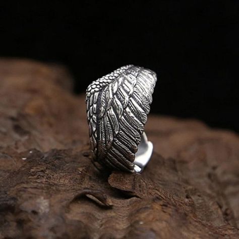 Mens ring Adjustable Silver Ring Angel Wing Ring Feather | Etsy Wings Ring, Wing Ring, Wing Jewelry, Eagle Ring, Eagle Wings, Mens Rings Fashion, Feather Ring, Silver Eagles, Zircon Ring