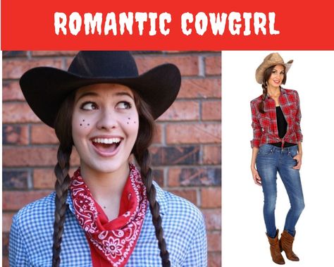 Last Minute Halloween Costume Ideas - Romantic cowgirl costume idea Wild West Costume Women Diy, Cowgirl Costumes For Women, Cowgirl Diy Costume, Diy Cowgirl Costume For Women, Easy Cowgirl Costume, Halloween Cowgirl Costumes, Cowgirl Costume Ideas, Diy Cowboy Costume, Girls Cowgirl Costume