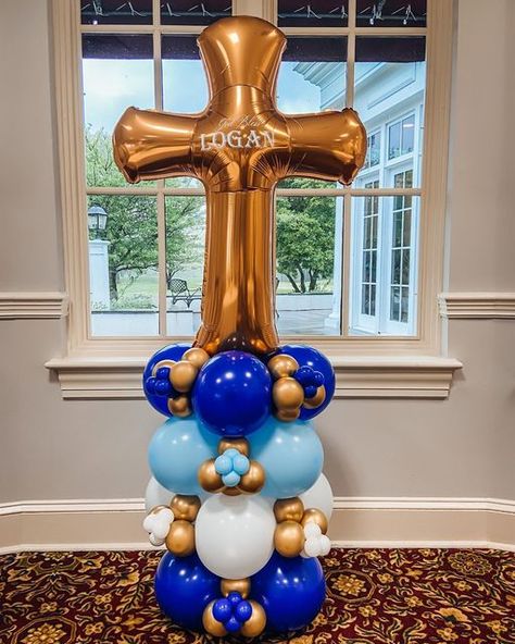 First Communion Balloons, Confirmation Balloons, Cross Balloons, Communion Balloons, Party Pantry, Balloon Pillars, Balloons Design, First Communion Decorations, Christening Ideas