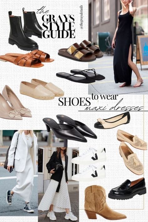 Shoes to Wear With Maxi Dress Flat Shoes Long Dress, Maxi Dress Shoes Fall, Flats With Maxi Dress, Maxi Dress With Flats, Shoes To Wear With Maxi Dress In Fall, Shoes To Wear With Maxi Dress, Shoes With Maxi Dress, Flats With Dress, Maxi Dress With Sneakers