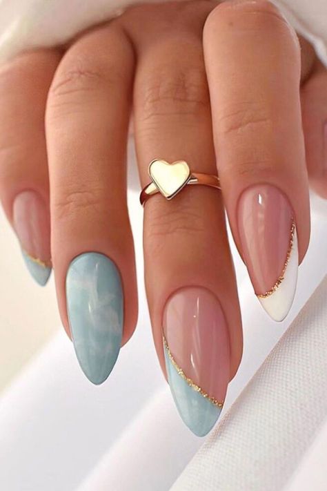 Grecian Nails, Blue Holiday Nails Summer, Summer Nails Lilac, Pastel Blue Nails Design, Simple Summer Nails 2024, Nail Ideas Blue, Nail Info, Paris Nails, Holiday Acrylic Nails