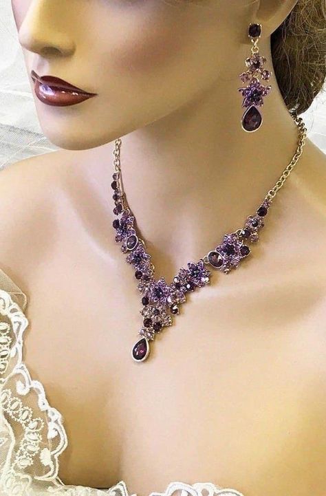 Jewelry Reference, Purple Jewelry Set, Gold Jewelry Set, Wedding Jewelry Set, Gold Bridal Jewellery Sets, Crystal Jewelry Sets, Bridal Fashion Jewelry, Gold Jewelry Sets, Purple Jewelry