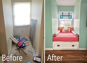 Grosgrain: Window Alcove to Daybed Makeover Daybed Makeover, Window Alcove, Kids Nook, Alcove Bed, Mobile Home Renovations, Dog Window, Window Nook, Living Room Loft, Upstairs Bedroom