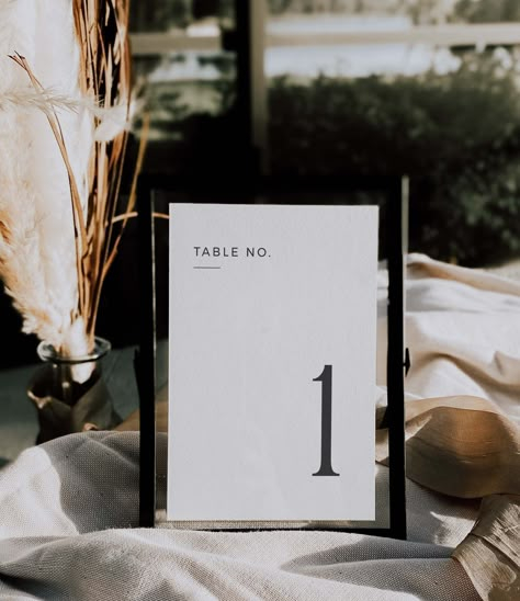 "SARAH Minimalist Wedding Table Number Template, Wedding Table Number Tamplate Download, Modern Wedding Template, Instant Download ➥ See MATCHING ITEMS from Sarah Collection: https://www.etsy.com/shop/Cartolinadesign?ref=seller-platform-mcnav&search_query=SARAH ¡This listing is for a digital file, no physical product will be shipped! Hi there! Welcome to Cartolina Design! Get access to your template within minutes of purchase and create your perfect printable today! Sarah collection features mod Minimal Wedding Reception, Framed Table Numbers Wedding, Minimalist Wedding Table, Framed Table Numbers, Picture Frame Table, Table Number Template, Wedding Table Numbers Template, Card Table Wedding, Printable Wedding Sign