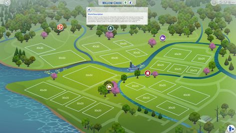 Sims 4 Willow Creek Map With Lot Sizes Sims 4 Map Layout, Sims 4 World Map Layout, Sims 4 Newcrest Map Layout, Sims 4 Map Ideas, Sims 4 Willow Creek Map Layout Ideas, Sims 4 Willow Creek Map Ideas, Willow Creek Sims 4 Map, Sims 4 Willow Creek Builds, Sims 4 Park Layout