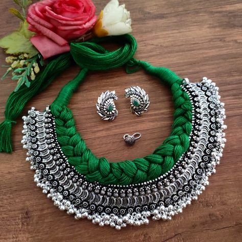 *Premium Quality Handmade Thread Ghungroo Necklace set with Pretty Earrings and Nosepin 600 ₹ Free Shipping*...⁰aj33 Navratri Necklace, Thread Choker, Choker Necklace Set, Pretty Earrings, Necklace And Earrings, Indian Jewelry, Necklace Set, Crochet Necklace, Choker