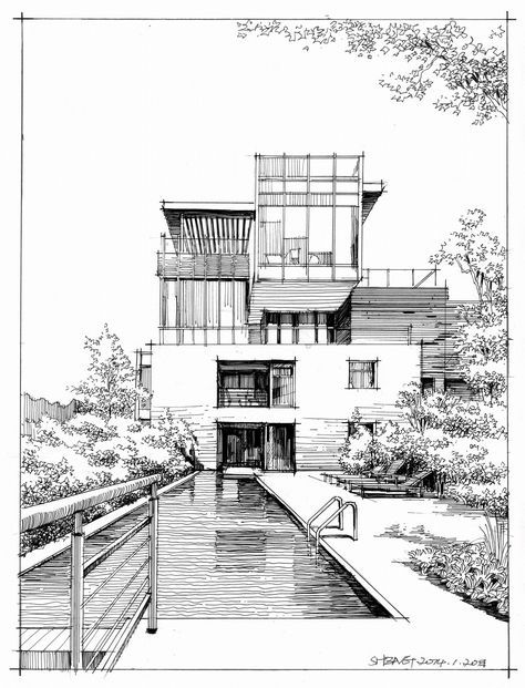 Sketchbook Architecture, House Design Drawing, Architecture Drawing Presentation, Architecture Drawing Sketchbooks, Architecture Drawing Plan, Perspective Drawing Architecture, Concept Model, Interior Architecture Drawing, Building Sketch