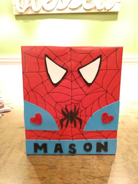 Spiderman Box Valentines Day, Easy Shoe Box Valentine Boxes, Valentine’s Day Box Spiderman, Spidey And His Amazing Friends Valentine Box Ideas, Boys Valentines Boxes Spiderman, Valentines Box Spiderman, Diy Spiderman Valentine Box Ideas, Spider Man Valentines Boxes, Spiderman Valentines Boxes