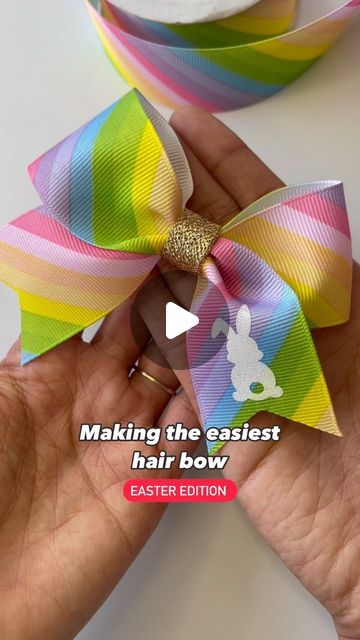 Monica Silva on Instagram: "Easter hair bow tutorial with rainbow ribbon 🩷❤️🧡💛💚. Don’t forget to follow for more crafts 😁 #hairbowtutorial #hairbowdiy#bowdiy #ribbon #liston #moño" Easy Hair Bows, Gift Containers, Hair Bow Tutorial, Rainbow Ribbon, Easter Hair Bow, Bow Tutorial, Easter Hair, March 1, Diy Hair Bows