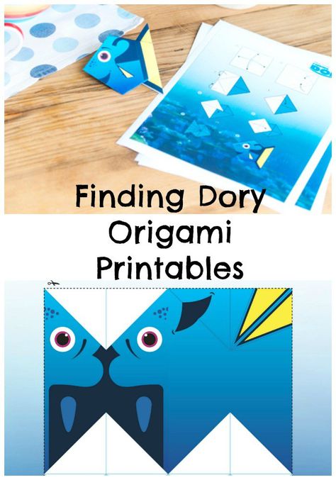 Finding Dory origami printables, fun paper craft for kids and disney fans Dory Crafts Preschool, Disney Projects, Disney Origami, Pixar Activities For Kids, Disney Day Classroom Activities, Disney Paper Crafts, Finding Nemo Crafts For Kids, Finding Nemo Crafts, Disney Themed Activities For Kids