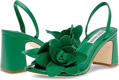 Steve Madden Women's Farrie Heeled Sandal Kentucky Derby Shoes, Flower Heels, Green Sandals, Green Heels, Womens Sandals Summer, Heeled Sandal, Low Block Heels, Green Flower, Green Suede