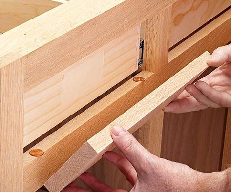 No-sweat, flush-fit, inset drawers Entry Closet Organization, Building Drawers, Closet Organization Designs, Apartment Closet Organization, Inset Drawers, Closet Organization Cheap, Closet Room Organizer, Hidden Handle, Master Closet Organization