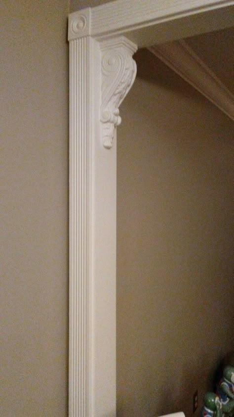 Ornate Moldings And Trim, Square Archway Molding, Arch Box Moulding, Vintage Trim Molding, Victorian Trim Moldings, Corbels In Doorway, Doorway Casing, Doorway Moulding, Victorian Diy