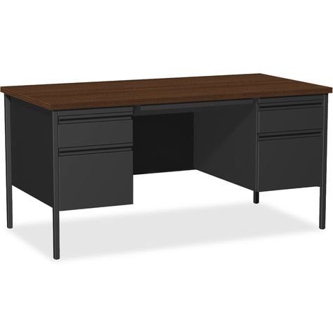 Lorell Fortress Double Pedestal Executive Desk | Wayfair Desk With File Drawer, Double Pedestal Desk, Desk Solutions, Box File, Desk Styling, Desk Black, Pedestal Desk, Work Station Desk, Black Desk