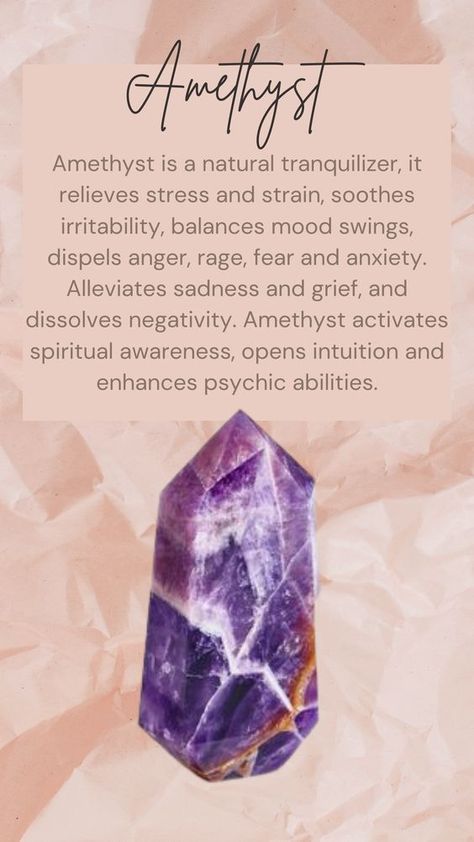 Amethyst Is a Natural Tranquilizer Horoscope Crystals, Crystals Meanings, Crystal Healing Chart, Healing Crystals Meanings, Crystal Guide, Crystals Healing Properties, Amethyst Healing, Spiritual Crystals, Gemstone Meanings