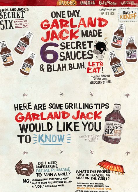 This one pager for Garland Jack's BBQ sauce is just bursting with flavour. Fun illustrations, awesome parallax scrolling moving elements and a few hidden gems makes this saucy site our newest 'Most Loved' serving. Unique Web Design, Website Examples, One Pager, One Page Website, Grilling Tips, Fun Illustration, Strong Colors, Bbq Sauce, First Page